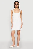 Womens Airy Crepe Knit Bustier Skater Dress, White, Size M