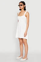 Womens Airy Crepe Knit Bustier Skater Dress, White, Size M