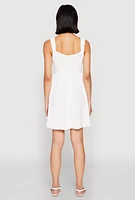 Womens Airy Crepe Knit Bustier Skater Dress, White, Size M