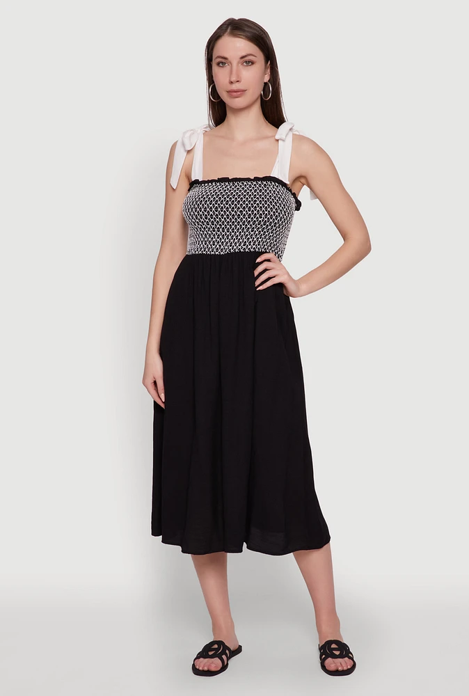 Womens Tie Shoulder Fishnet Detail Midi Dress,