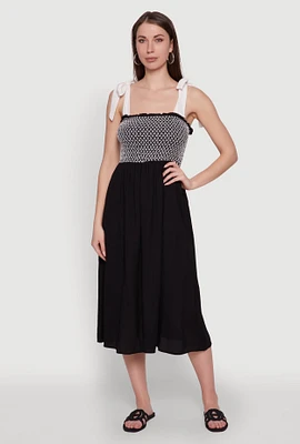 Womens Tie Shoulder Fishnet Detail Midi Dress,