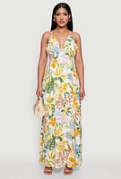 Womens Chic Floral Sleeveless Sundress with Side Slit and Caged Back, Multi, Size S