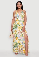 Womens Chic Floral Sleeveless Sundress with Side Slit and Caged Back, Multi, Size S