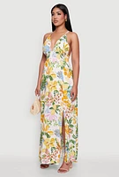 Womens Chic Floral Sleeveless Sundress with Side Slit and Caged Back, Multi, Size S
