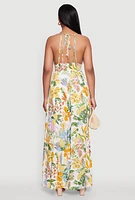 Womens Chic Floral Sleeveless Sundress with Side Slit and Caged Back, Multi, Size M
