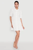 Womens Airy Button Front Tiered Mini Dress,