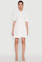 Womens Airy Button Front Tiered Mini Dress,