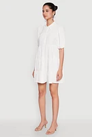 Womens Airy Button Front Tiered Mini Dress,