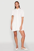 Womens Crepe Knit Button Front Tiered Dress, White, Size XL