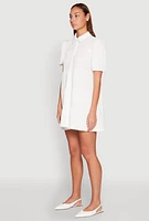 Womens Crepe Knit Button Front Tiered Dress, White, Size XL