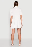 Womens Crepe Knit Button Front Tiered Dress, White, Size XL