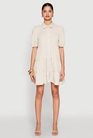 Womens Crepe Knit Button Front Tiered Dress,