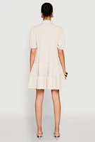 Womens Crepe Knit Button Front Tiered Dress,