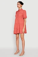 Womens Crepe Knit Button Front Tiered Dress, Orange, Size L