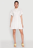Womens Fixed Cuff Babydoll Shirt Dress, White, Size XL