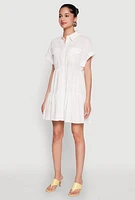 Womens Fixed Cuff Babydoll Shirt Dress, White, Size XL