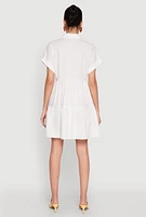 Womens Fixed Cuff Babydoll Shirt Dress, White, Size XL