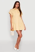 Womens Fixed Cuff Babydoll Shirt Dress, Yellow, Size S