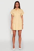 Womens Fixed Cuff Babydoll Shirt Dress, Yellow, Size S