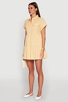 Womens Fixed Cuff Babydoll Shirt Dress, Yellow, Size S