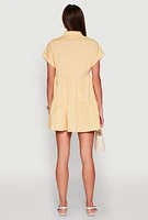 Womens Fixed Cuff Babydoll Shirt Dress, Yellow, Size S