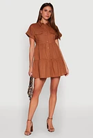 Womens Fixed Cuff Babydoll Shirt Dress,