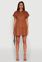 Womens Fixed Cuff Babydoll Shirt Dress,