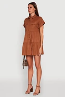 Womens Fixed Cuff Babydoll Shirt Dress,