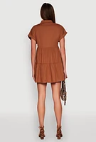 Womens Fixed Cuff Babydoll Shirt Dress,