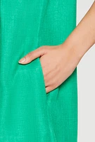 Womens Linen Fixed Cuff Babydoll Shift Dress, Green, Size XL