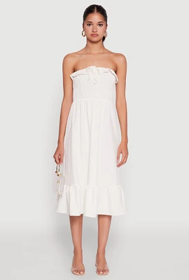 Womens Chic Smocked and Ruffle Tiered Peasant Dress, White, Size S