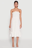 Womens Chic Smocked and Ruffle Tiered Peasant Dress, White, Size S