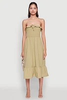 Womens Chic Smocked and Ruffle Tiered Peasant Dress, Green, Size L