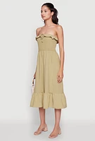 Womens Chic Smocked and Ruffle Tiered Peasant Dress, Green, Size L