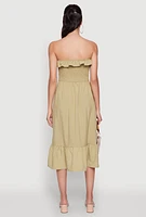 Womens Chic Smocked and Ruffle Tiered Peasant Dress, Green, Size L