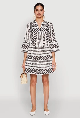 Womens Assorted Pattern Mandarin Collar Dress, Multi, Size L