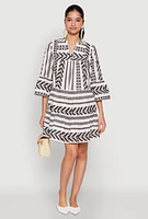 Womens Assorted Pattern Mandarin Collar Dress, Multi, Size L
