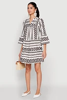 Womens Assorted Pattern Mandarin Collar Dress, Multi, Size L