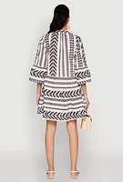 Womens Assorted Pattern Mandarin Collar Dress, Multi, Size L