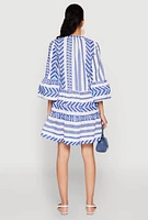 Womens Assorted Pattern Mandarin Collar Dress, Blue, Size S