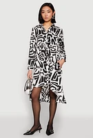 Womens Abstract Patterned High Low Shirt Dress, Multi,