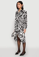 Womens Abstract Patterned High Low Shirt Dress, Multi,