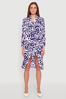 Womens Abstract Patterned High Low Shirt Dress, Multi,
