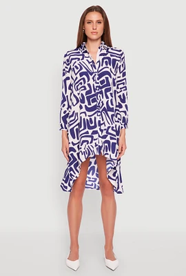 Womens Abstract Patterned High Low Shirt Dress, Multi, Size M