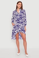 Womens Abstract Patterned High Low Shirt Dress, Multi, Size XL