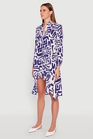 Womens Abstract Patterned High Low Shirt Dress, Multi, Size XL