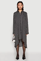 Womens Striped High Low Shirt Dress, Black, Size S