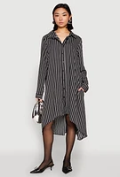 Womens Striped High Low Shirt Dress, Black, Size S