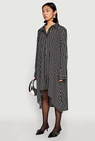 Womens Striped High Low Shirt Dress, Black, Size S