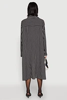 Womens Striped High Low Shirt Dress, Black, Size S